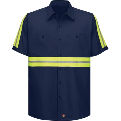 Custom Mens Tall Enhanced Visibility Short Sleeve Cotton Work Shirt Navy