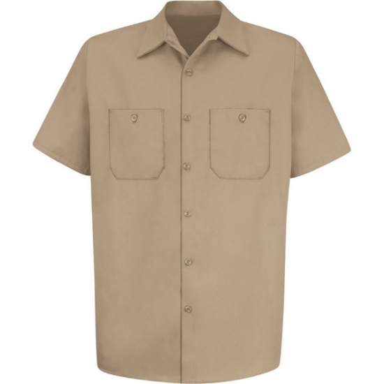 Custom Mens Tall Cotton Short Sleeve Uniform Shirt Khaki