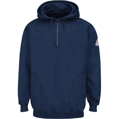 Custom Mens Flame Resistant Quarter-Zip Hooded Sweatshirt Navy