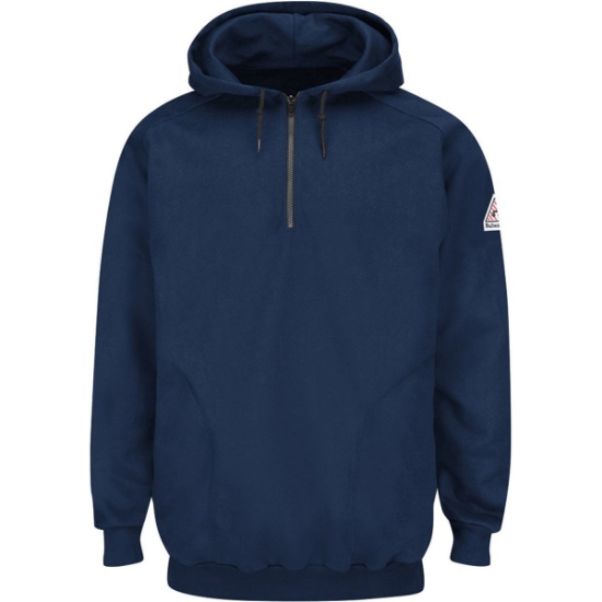 Custom Mens Flame Resistant Quarter-Zip Hooded Sweatshirt Navy