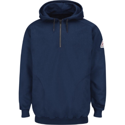 Custom Mens Tall Flame Resistant Quarter-Zip Hooded Sweatshirt Navy