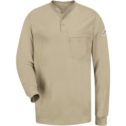 Custom Mens Tall Long Sleeve Tagless Henley Shirt Khaki