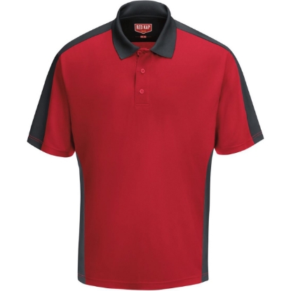 Custom Mens Performance Knit Two Tone Polo Red/ Charcoal