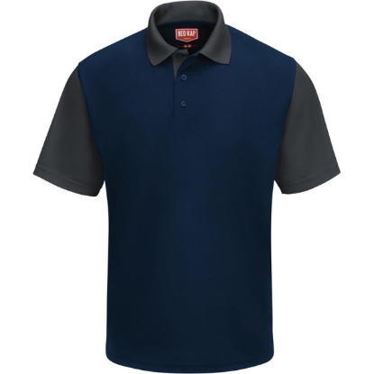 Custom Mens Performance Knit Color-Block Polo Navy/ Charcoal
