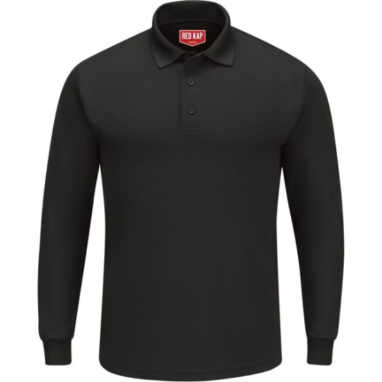 Custom Mens Long Sleeve Performance Knit Polo Black