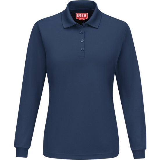 Custom Womens Long Sleeve Performance Knit Polo Navy