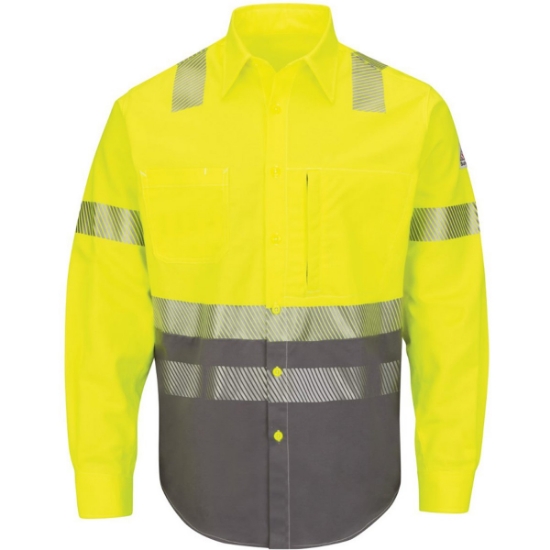 Custom Mens Tall Hi-Visibility Color Block Uniform Shirt - EXCEL FR® ComforTouch® - 7 oz. Yellow