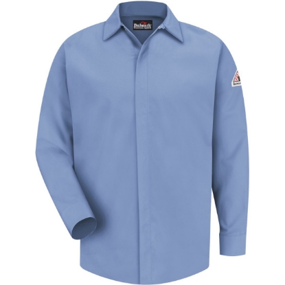 Custom Mens Tall Concealed-Gripper Pocketless Work Shirt Light Blue