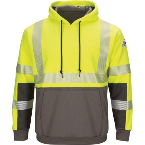 Custom Mens Hi-Visibility Color-Blocked Hooded Sweatshirt Yellow/ Green