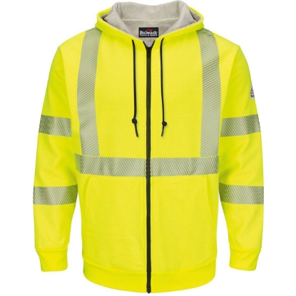 Custom Mens Hi-Visibility Zip-Front Hooded Fleece Sweatshirt with Waffle Lining Yellow/ Green