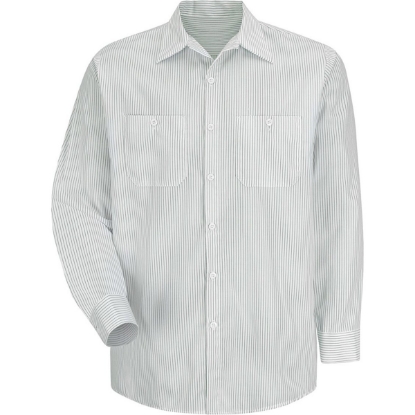 Custom Mens Premium Long Sleeve Work Shirt GW-White/ Green Stripe