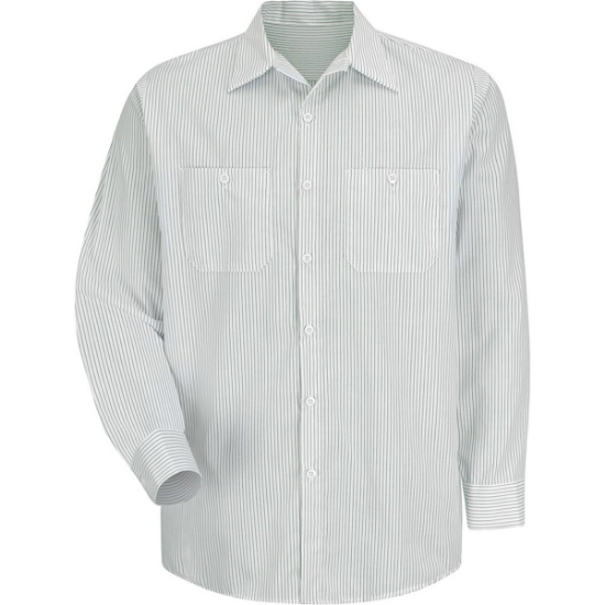 Custom Mens Premium Long Sleeve Work Shirt GW-White/ Green Stripe