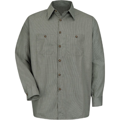 Custom Mens Tall Premium Long Sleeve Work Shirt HK-Hunter Green/ Khaki