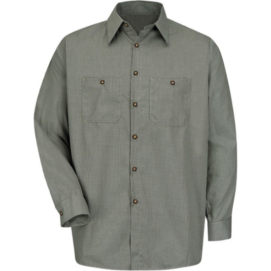 Custom Mens Tall Premium Long Sleeve Work Shirt HK-Hunter Green/ Khaki