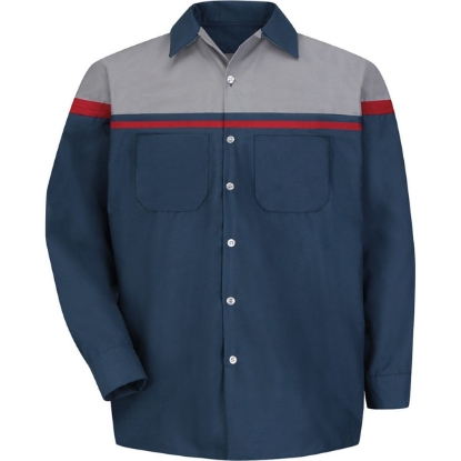 Custom Mens Performance Tech Long Sleeve Shirt Navy/ Red/ Light Grey