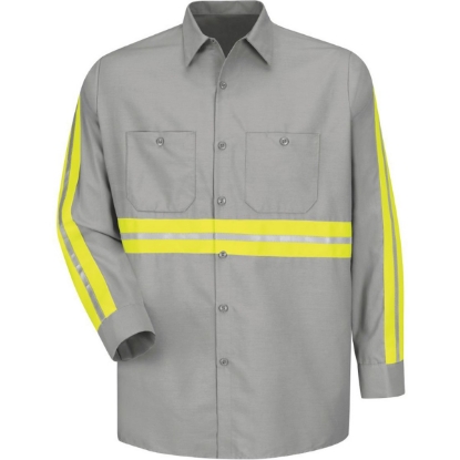 Custom Mens Industrial Enhanced-Visibility Long Sleeve Work Shirt Light Grey/ Yellow Trim