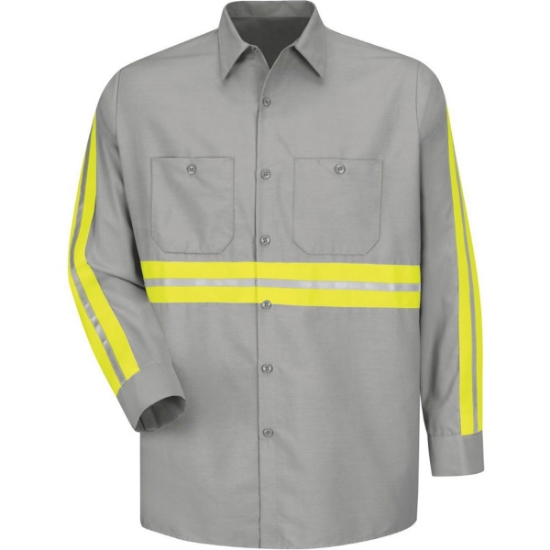 Custom Mens Industrial Enhanced-Visibility Long Sleeve Work Shirt Light Grey/ Yellow Trim