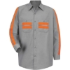 Custom Mens Tall Industrial Enhanced-Visibility Long Sleeve Work Shirt Light Grey/ Orange Trim