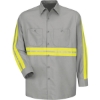 Custom Mens Tall Industrial Enhanced-Visibility Long Sleeve Work Shirt Light Grey/ Yellow Trim