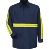 Custom Mens Tall Industrial Enhanced-Visibility Long Sleeve Work Shirt Navy/ Yellow Trim
