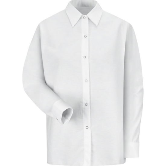 Custom Womens Long Sleeve Specialized Pocketless Poplin Work Shirt White