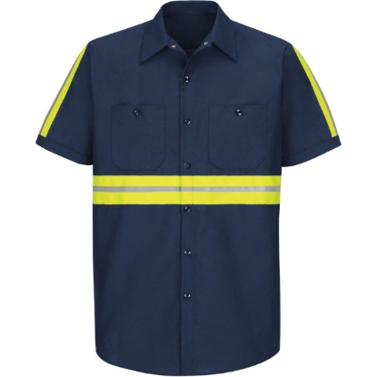 Custom Mens Enhanced Visibility Industrial Work Shirt Navy/ Yellow Trim