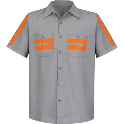 Custom Mens Tall Enhanced Visibility Industrial Work Shirt Light Grey/ Orange Trim