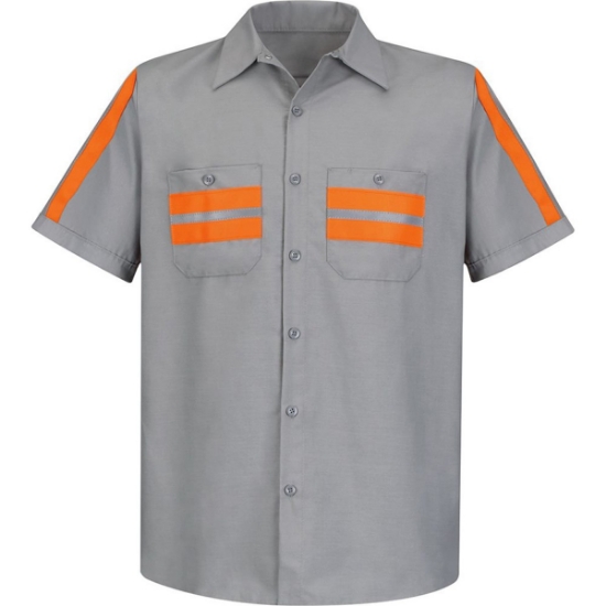 Custom Mens Tall Enhanced Visibility Industrial Work Shirt Light Grey/ Orange Trim