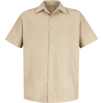 Custom Mens Specialized Short Sleeve Pocketless Work Shirt Light Tan