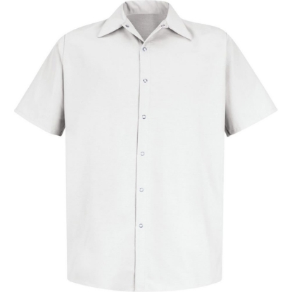 Custom Mens Tall Specialized Short Sleeve Pocketless Work Shirt White