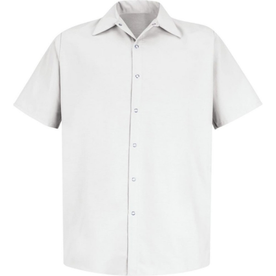 Custom Mens Tall Specialized Short Sleeve Pocketless Work Shirt White