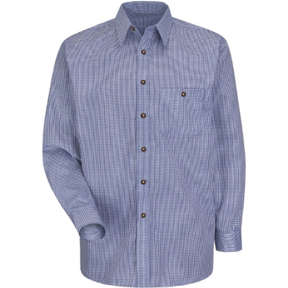 Custom Mens Mini-Plaid Uniform Long Sleeve Shirt White/ Blue Plaid - 323