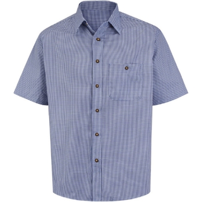 Custom Mens Mini-Plaid Uniform Short Sleeve Shirt White/ Blue Plaid