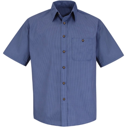 Custom Mens Tall Mini-Plaid Uniform Short Sleeve Shirt Grey/ Blue Plaid