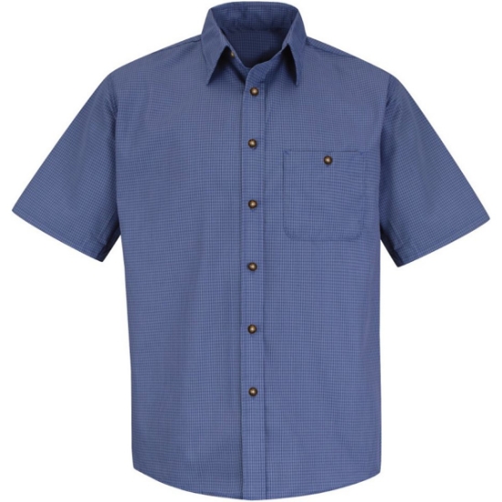Custom Mens Tall Mini-Plaid Uniform Short Sleeve Shirt Grey/ Blue Plaid