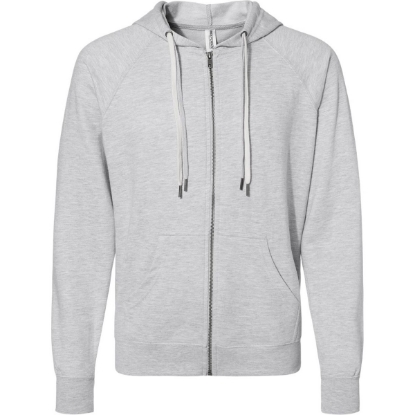 Custom Unisex Icon Lightweight Loopback Terry Full-Zip Hooded Sweatshirt Athletic Heather