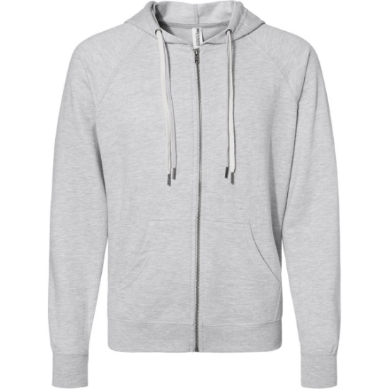 Custom Unisex Icon Lightweight Loopback Terry Full-Zip Hooded Sweatshirt Athletic Heather