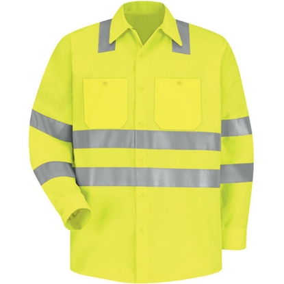 Custom Mens High Visibility Safety Long Sleeve Work Shirt AB-Fluorescent Yellow/ Green
