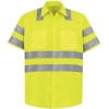 Custom Mens High Visibility Safety Short Sleeve Work Shirt AB-Fluorescent Yellow/ Green