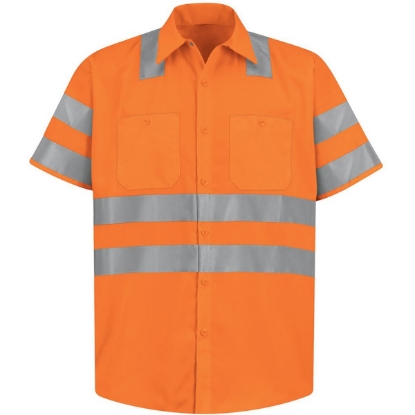 Custom Mens High Visibility Safety Short Sleeve Work Shirt OF-Fluorescent Orange