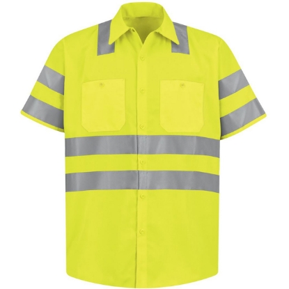 Custom Mens Tall High Visibility Safety Short Sleeve Work Shirt AB-Fluorescent Yellow/ Green