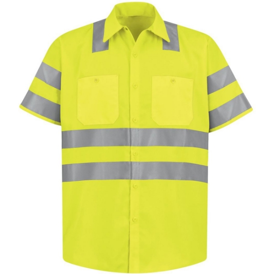 Custom Mens Tall High Visibility Safety Short Sleeve Work Shirt AB-Fluorescent Yellow/ Green