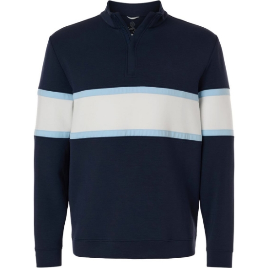 Custom Mens Owen Quarter-Zip Colorblock Pullover Navy/ White