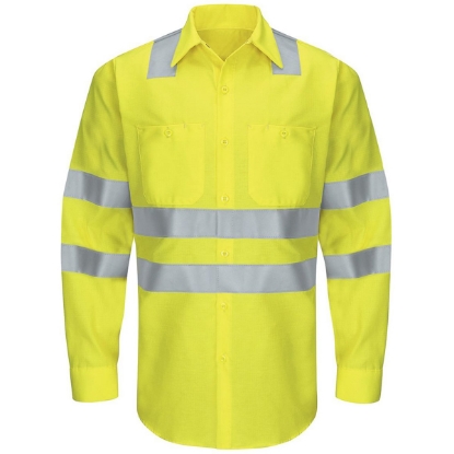 Custom Mens Enhanced & Hi-Visibility Long Sleeve Work Shirt AB-Fluorescent Yellow/ Green