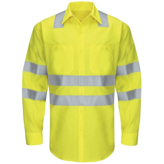 Custom Mens Enhanced & Hi-Visibility Long Sleeve Work Shirt AB-Fluorescent Yellow/ Green