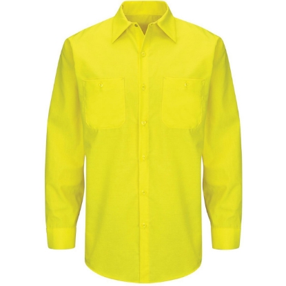 Custom Mens Tall Enhanced & Hi-Visibility Long Sleeve Work Shirt Fluorescent Yellow