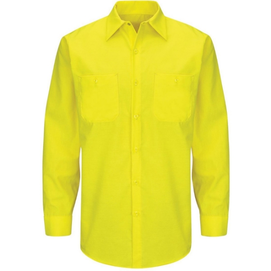 Custom Mens Tall Enhanced & Hi-Visibility Long Sleeve Work Shirt Fluorescent Yellow