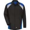 Custom Mens Long Sleeve Tri-Color Shop Shirt Black/ Royal Blue/ Light Grey