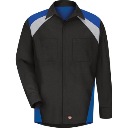 Custom Mens Tall Long Sleeve Tri-Color Shop Shirt Black/ Royal Blue/ Light Grey