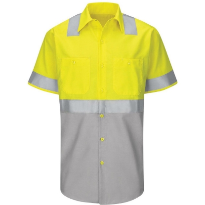 Custom Mens Tall Enhanced & Hi-Visibility Work Shirt Fluorescent Yellow/ Green/ Grey